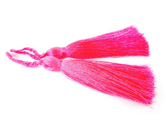 Long Bright Neon Pink Silk Thread Tassels - 3 inches - 77mm - 2 pc