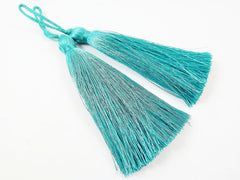 Long Aqua Teal Silk Thread Tassels - 3 inches - 77mm - 2 pc