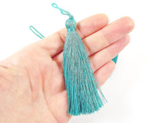 Long Aqua Teal Silk Thread Tassels - 3 inches - 77mm - 2 pc