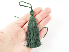 Long Deep Green Grass Silk Thread Tassels - 3 inches - 77mm - 2 pc