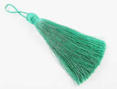 Extra Large Thick Soft teal Green Silk Thread Tassels - 4.4 inches - 113mm - 1 pc