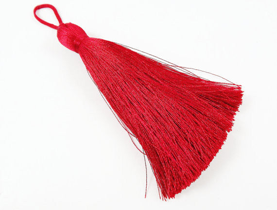 Extra Large Thick Deep Red Silk Thread Tassels - 4.4 inches - 113mm - 1 pc