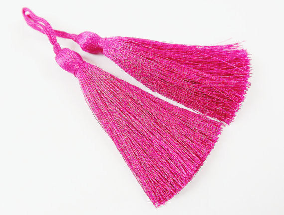 Long Violet Pink Silk Thread Tassels - 3 inches - 77mm - 2 pc