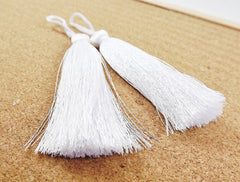 Long White Silk Thread Tassels - 3 inches - 77mm - 2 pc