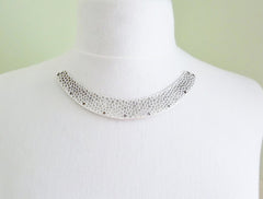Large Hammered Necklace Focal Collar Pendant Connector - Matte Silver Plated - 1PC