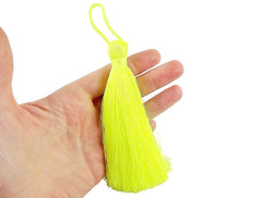 Extra Large Thick Neon Yellow Silk Thread Tassels - 4.4 inches - 113mm - 1 pc