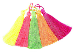 Extra Large Thick Neon Pink Silk Thread Tassels - 4.4 inches - 113mm - 1 pc