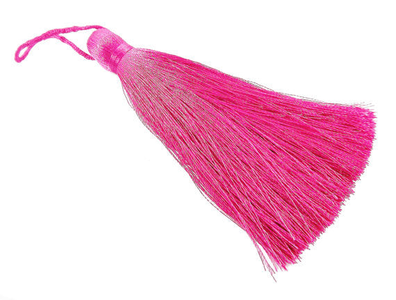 Extra Large Thick Violet Pink Silk Thread Tassels - 4.4 inches - 113mm - 1 pc