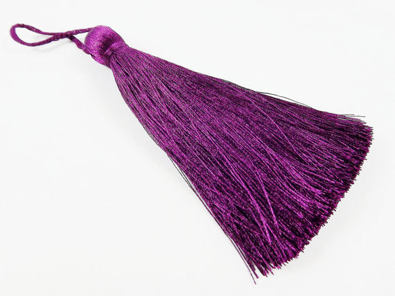 Extra Large Thick Plum Purple Silk Thread Tassels - 4.4 inches - 113mm - 1 pc
