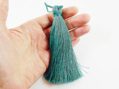 Extra Large Thick Aqua Teal Silk Thread Tassels - 4.4 inches - 113mm - 1 pc