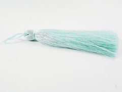 Extra Large Thick Pale Ice Aqua Silk Thread Tassels - 4.4 inches - 113mm - 1 pc
