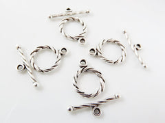 4 Sets of Mini Twisted T Bar Toggle Clasps - Matte Antique Silver Plated
