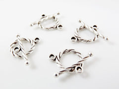 4 Sets of Mini Twisted T Bar Toggle Clasps - Matte Antique Silver Plated