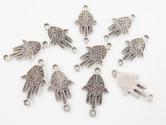 10 Ornate Hamsa Hand of Fatima Charm Connectors - Matte Silver Plated