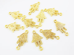 10 Ornate Hamsa Hand of Fatima Charm Connectors - 22k Matte Gold Plated