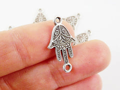10 Ornate Hamsa Hand of Fatima Charm Connectors - Matte Silver Plated