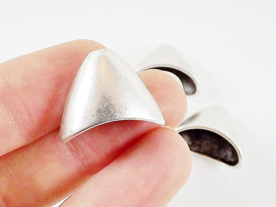 3 Large Plain Simple Flat Cone Bead End Caps - Matte Silver Plated Round Bead caps