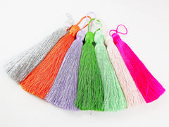 Extra Large Thick Soft Metallic Silver Silk Thread Tassels - 4.4 inches - 113mm - 1 pc