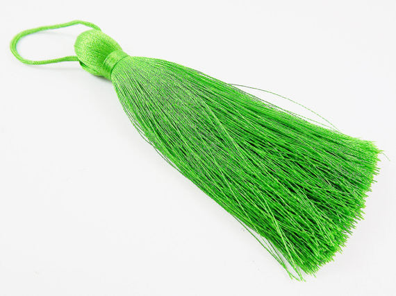 Extra Large Thick Forest Green Silk Thread Tassels - 4.4 inches - 113mm - 1 pc