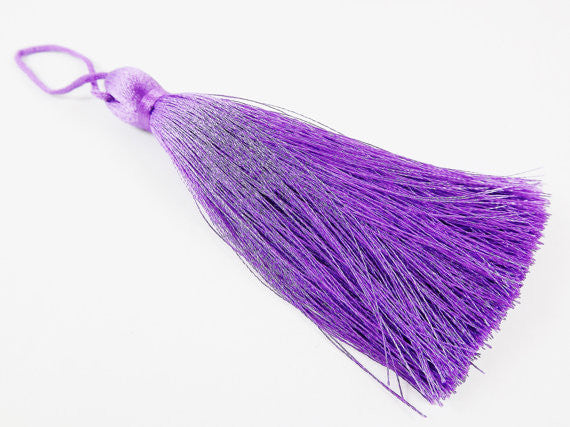 Extra Large Thick Purple Heart Silk Thread Tassels - 4.4 inches - 113mm - 1 pc