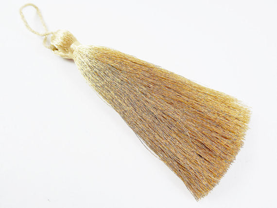 Extra Large Thick Metallic Light Gold Thread Tassels - 4.4 inches - 113mm - 1 pc