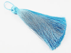 Extra Large Thick Maui Blue Silk Thread Tassels - 4.4 inches - 113mm - 1 pc