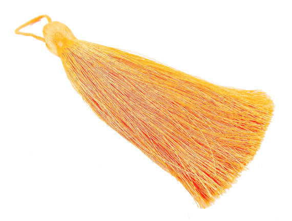 Extra Large Light Thick Neon Orange Silk Thread Tassels - 4.4 inches - 113mm - 1 pc