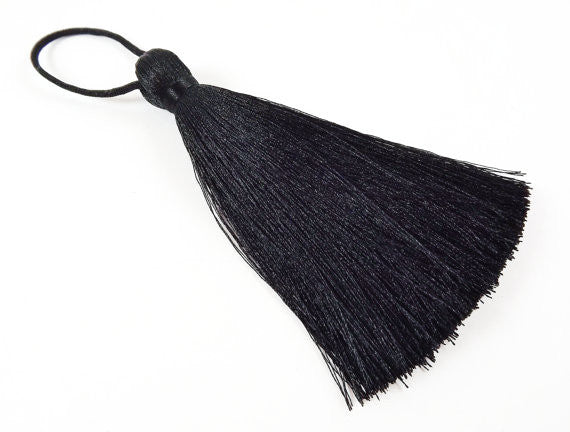 Extra Large Thick Black Thread Tassels - 4.4 inches - 113mm - 1 pc