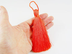 Extra Large Thick Tangerine Orange Silk Thread Tassels - 4.4 inches - 113mm - 1 pc