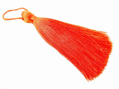 Extra Large Thick Tangerine Orange Silk Thread Tassels - 4.4 inches - 113mm - 1 pc