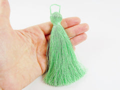 Extra Large Thick Mint Green Silk Thread Tassels - 4.4 inches - 113mm - 1 pc