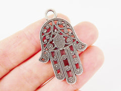 Ornate Filigree Hamsa Hand of Fatima Pendant Charm - Matte Silver Plated - 1PC
