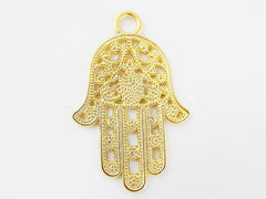 Ornate Filigree Hamsa Hand of Fatima Pendant Charm - 22k Matte Gold Plated - 1PC