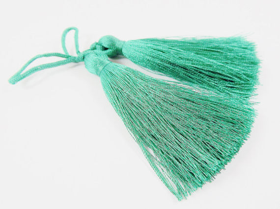 Long Soft Teal Green Silk Thread Tassels - 3 inches - 77mm - 2 pc