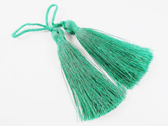 Long Soft Teal Green Silk Thread Tassels - 3 inches - 77mm - 2 pc