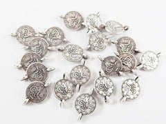 20 Mini Round Coin Charm Connectors - Matte Silver Plated