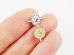 20 Mini Round Coin Charm Connectors - 22k Matte Gold Plated