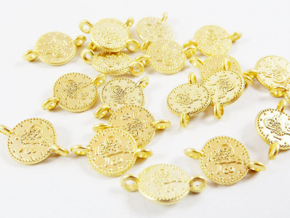20 Mini Round Coin Charm Connectors - 22k Matte Gold Plated