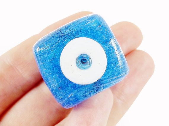 Translucent Blue Square Cube Evil Eye Nazar Glass Bead - Traditional T –  LylaSupplies