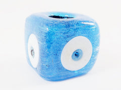 Translucent Blue Square Cube Evil Eye Nazar Glass Bead - Traditional Turkish Handmade - 25mm