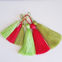 Extra Large Thick Soft Green Chartreuse Silk Thread Tassels - 4.4 inches - 113mm - 1 pc