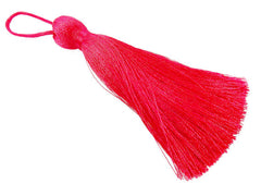 Extra Large Thick Raspberry Red Silk Thread Tassels - 4.4 inches - 113mm - 1 pc