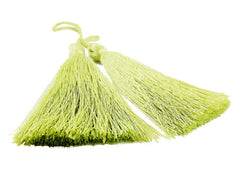 Long Soft Green Chartreuse Silk Thread Tassels - 3 inches - 77mm - 2 pc