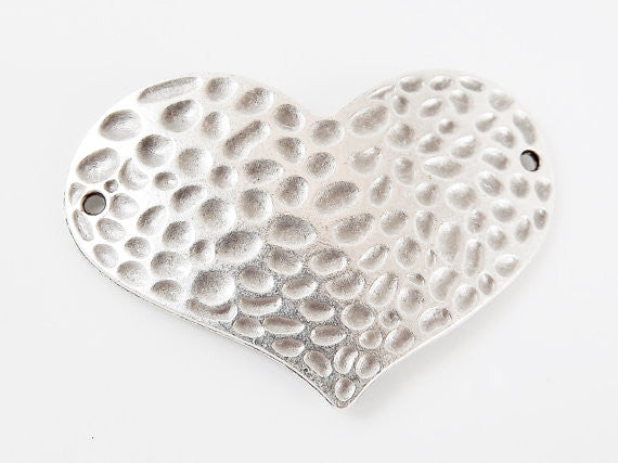 Hammered Heart Pendant Connector - Matte Silver Plated - 1PC