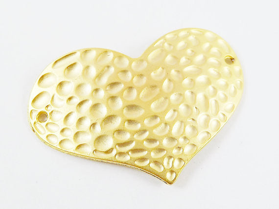 Hammered Heart Pendant Connector - 22k Matte Gold Plated - 1PC
