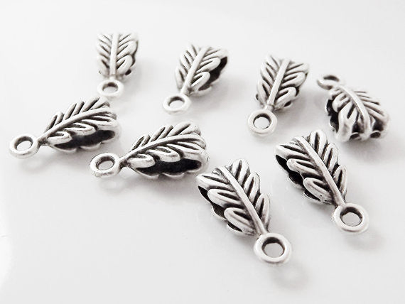 8 Mini Leaf Pendant Bails - Matte Antique Silver Plated