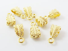 8 Mini Leaf Pendant Bails - 22k Matte Gold Plated