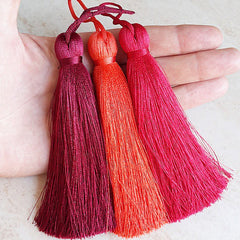 Extra Large Thick Deep Orange Silk Thread Tassels - 4.4 inches - 113mm - 1 pc