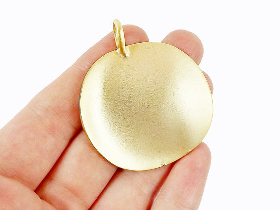 Large Simple Round Warped Pendant - 22k Matte Gold Plated