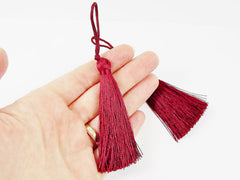 Long Burgundy Silk Thread Tassels - 3 inches - 77mm - 2 pc